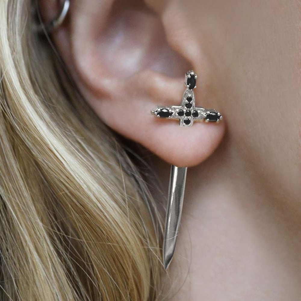 Regalrose Slay single silver dagger stud earring